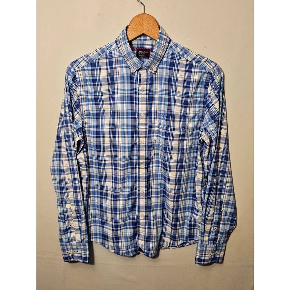 UNTUCKit Tramonti Performance Shirt Mens Small Slim Blue White Nylon Shirt LS